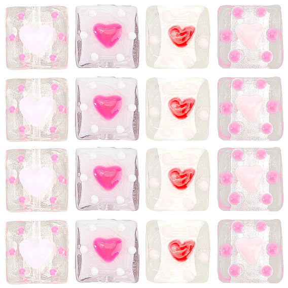 16 шт. 4 цвета эмалевые бусины ручной работы ко Дню святого Валентина, бусины ручной работы, квадрат с сердцем