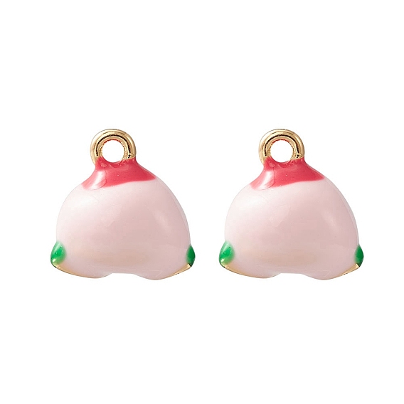 2pcs Emaille-Charms aus Messing, Nachahmung Obst, Licht Gold, Pfirsich Charme