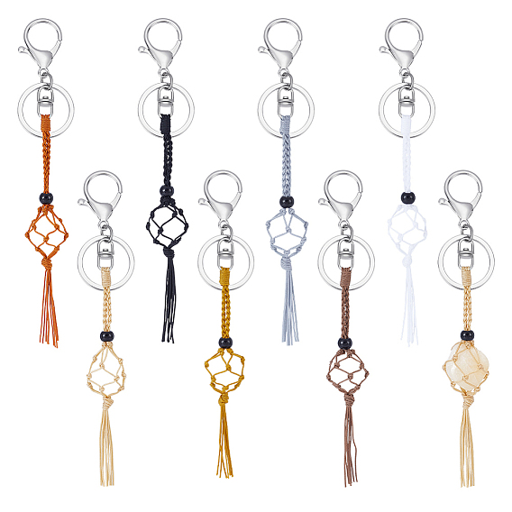 7шт. вощеная хлопковая нить макраме мешочек брелок, с застежкой-карабином из сплава и железными кольцами