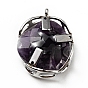 Natural Amethyst Pendants, Heart Charm, Faceted, with Stainless Steel Color Tone 304 Stainless Steel Findings