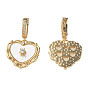 Brass Micro Pave Clear Cubic Zirconia Pendants, with Natural Shell, Nickel Free, Heart