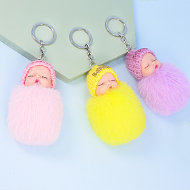Cute Sleep Doll 8CM Faux Otter Rabbit Fur Ball Keychain Pendant Bag Decoration.