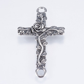 304 Stainless Steel Links/Connectors, Cross with Rose