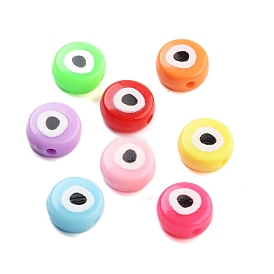 Opaque Printed Acrylic Beads, Flat Round with Eye Pattern