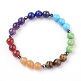 Bracelets élastiques de pierres fines, ronde, chakra perles bracelets