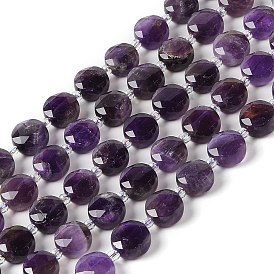 Natural Amethyst Bead Strands, Faceted, Flat Round