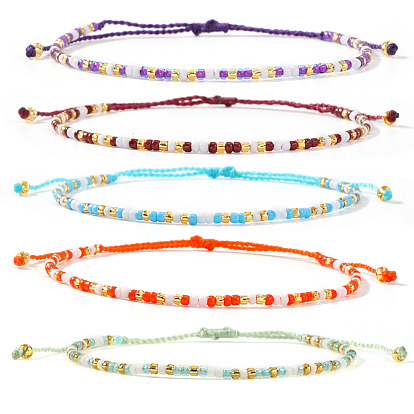 Богемный стиль стеклянные круглые бусины плетеные браслеты из бисера, регулируемые женские браслеты из полиэстера