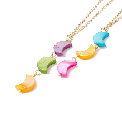 Natural Shell Crescent Moon Pendant Necklace with 304 Stainless Steel Chains for Women, Golden