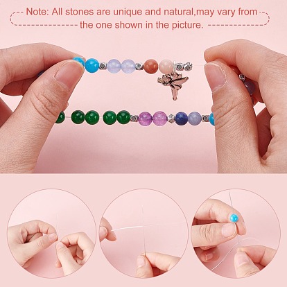 SUNNYCLUE 400Pcs 10 Style Natural & Synthetic Gemstone Beads, 500Pcs 5 Style Alloy Spacer Beads, 1Pc Elastic Crystal Thread & Beading Needles & Sharp Steel Scissors