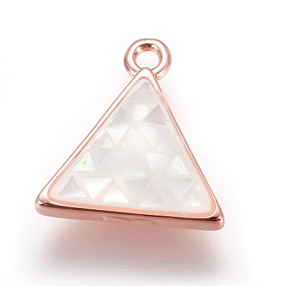 Brass Enamel Charms, with Freshwater Shell, Triangle