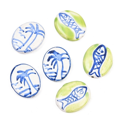 Фарфоровые бусины ручной работы, яркие глазированный фарфор, овальные