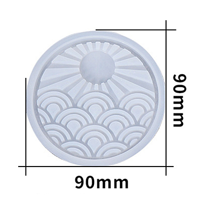 DIY Flat Round with Sun & Wave Cup Mat Food Grade Silicone Molds, Resin Casting Molds, for UV Resin & Epoxy Resin Craft Making