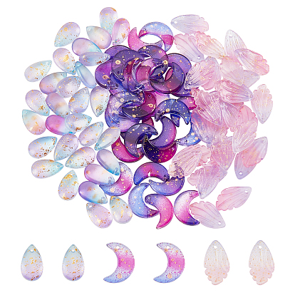 90Pcs 3 Style Glass Charms, with Gold Foil, Mix-shaped