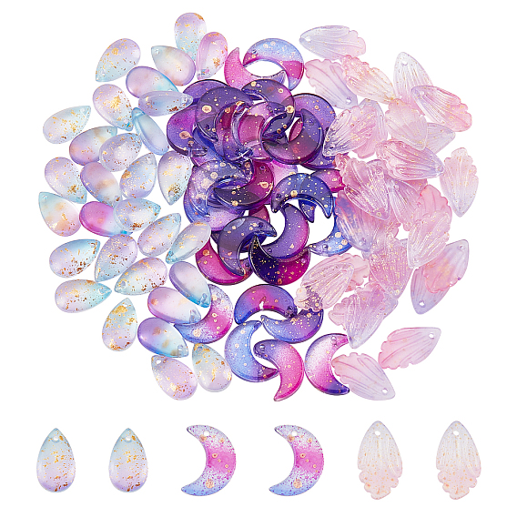 90Pcs 3 Style Glass Charms, with Gold Foil, Mix-shaped