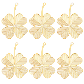 10 шт латунные большие подвески, Четыре листа клевера, гравированные металлические украшения, долговечный, без никеля 