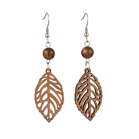 Leaf Natural Walnut Wood Dangle Earrings for Women