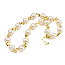 Rack Plating Brass & ABS Plastic Pearl Round Beaded Necklaces for Women, Cadmium Free & Lead Free, Long-Lasting Plated