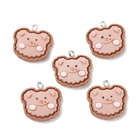 Opaque Resin Pendants, with Platinum Tone Iron Loops, Bear Head