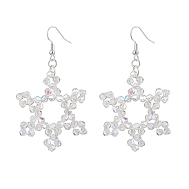 Snowflake Glass Dangle Earrings, with Brass Findings