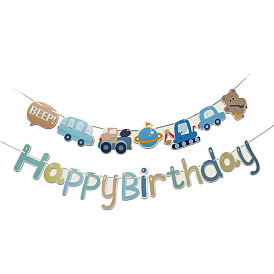 Birthday Theme Paper Flags, Vehicle Pattern Hanging Banners, for Party Home Decorations