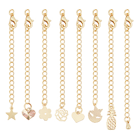 32Pcs 8 Styles Long-Lasting Plated Brass Chain Extender, with Lobster Claw Clasps and Bead Tips