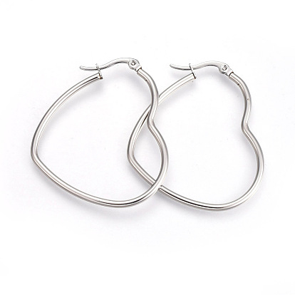 Tarnish Resistant 201 Stainless Steel Hoop Earrings, with 304 Stainless Steel Pin, Heart