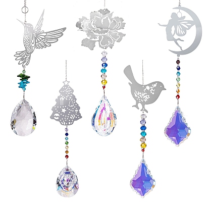 Железная полая птица/цветок/луна/рождественская елка подвесные украшения, Стеклянная капля/листовая кисточка для украшения дома и сада на открытом воздухе