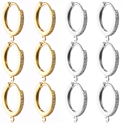 6 пары 2 цвета, покрытие, латунь, микропаве, кубический цирконий, серьги-кольца, фурнитура, долговечный, без свинца и без кадмия