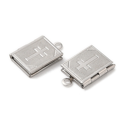 316 Surgical Stainless Steel Locket Pendants, Rectangle with Cross Charm