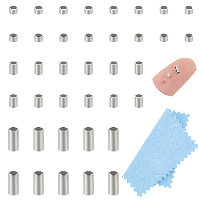 60pcs 3 styles 925 perles tubulaires d'espacement en argent sterling, colonne, avec 1 tissu en daim pc chiffon de polissage argenté carré