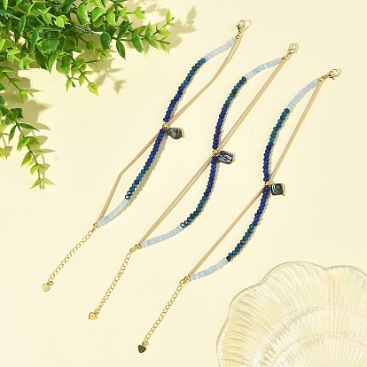 Pulseras de rondel facetadas con dije de concha de paua natural teñida de jade natural de Malasia con cadenas de acero inoxidable para mujer, real 304 k chapado en oro, azul