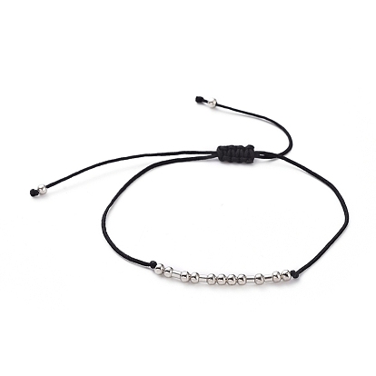 Unisex Adjustable Morse Code Bracelets, Valentines Friendship Bracelets, with Nylon Cord and Platinum Plated Brass Beads, Morse Code Friend