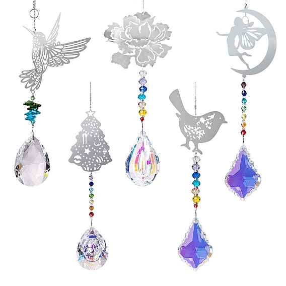 Железная полая птица/цветок/луна/рождественская елка подвесные украшения, Стеклянная капля/листовая кисточка для украшения дома и сада на открытом воздухе