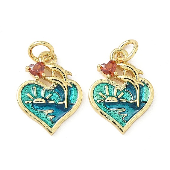 Латунные микро проложить кубического циркония подвески, с эмалью, сердце с дельфином, без свинца и без кадмия, стойки покрытие, долговечный, с целью перехода в кольце