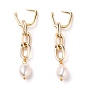 Brass Huggie Hoop Earrings,  with Aluminum Cable Chains and Oval Natural Pearl Beads