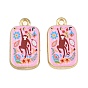 Printed Alloy Pendants, Rectangle with Monkey Charms, Golden, Rack Plating