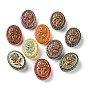 Handmade Lampwork Beads, Oval with Rose Flower, Golden Metal Enlaced