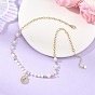 Ocean Brass Pave Clear Cubic Zirconia Conch Shell Shape Pendant Necklaces, Natural Howlite & Rainbow Moonstone & Pearl Beaded Necklaces for Women