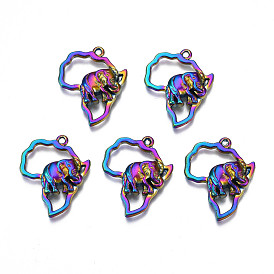 Rack Plating Rainbow Color Alloy Pendants, Cadmium Free & Nickel Free & Lead Free, Elephant Charms