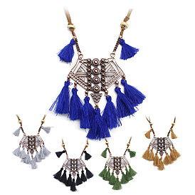 Bohemian Hollow Out Vintage Long Tassel Pendant Necklace for Women's Sweaters