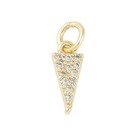 Rack Plating Brass Micro Pave Clear Cubic Zirconia Charms, Long-Lasting Plated, Lead Free & Cadmium Free, Triangle, with Jump Ring