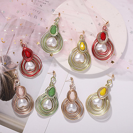 Bohemian Fashion Alloy Gemstone Earrings Creative Patchwork Ear Drops Unique Jewelry Accessories