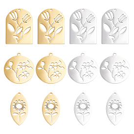 12 шт 6 стиль 201 подвески из нержавеющей стали, лазерная резка, конский глаз, прямоугольный и плоский круглый