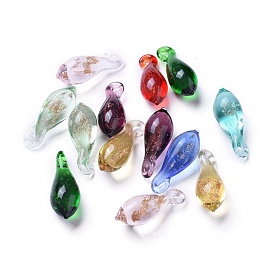 Handmade Lampwork Pendants, with Gold Powder, Teardrop