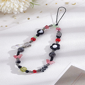 1 Llavero colgante de plástico con dije de flor y mariposa para correa de celular para mujer, encanto de las decoraciones del teléfono