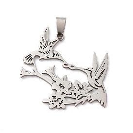 201 подвески из нержавеющей стали, птица с цветочным шармом, анти-тускнение