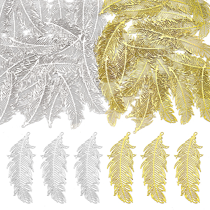 50 шт. 2 цвета 201 филигранные подвески из нержавеющей стали, гравированные металлические украшения, очарование перьев