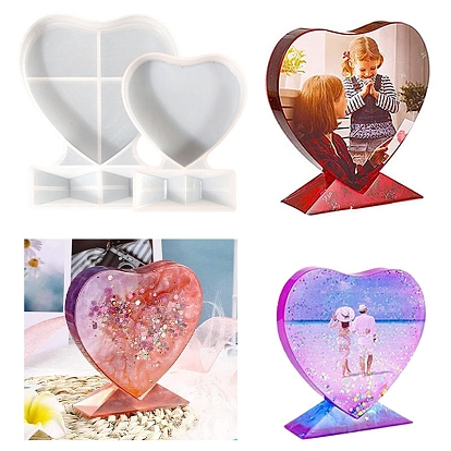 DIY Food Grade Silicone Heart Photo Frame Display Molds, Resin Casting Molds, for UV Resin, Epoxy Resin Craft Making