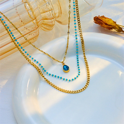 Exotic Layered Chain Waterdrop Pendant Titanium Steel Vintage Necklace