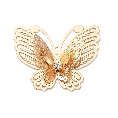 Brass Pendants, with Rhinestone, Butterfly Charm